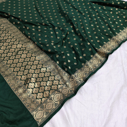 Pure Khaddi Georgette Dupatta - Green silver zari