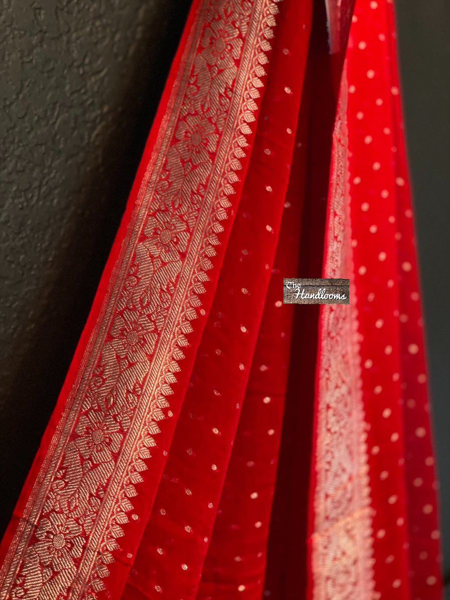 Pure Georgette Dupatta - Red silver zari